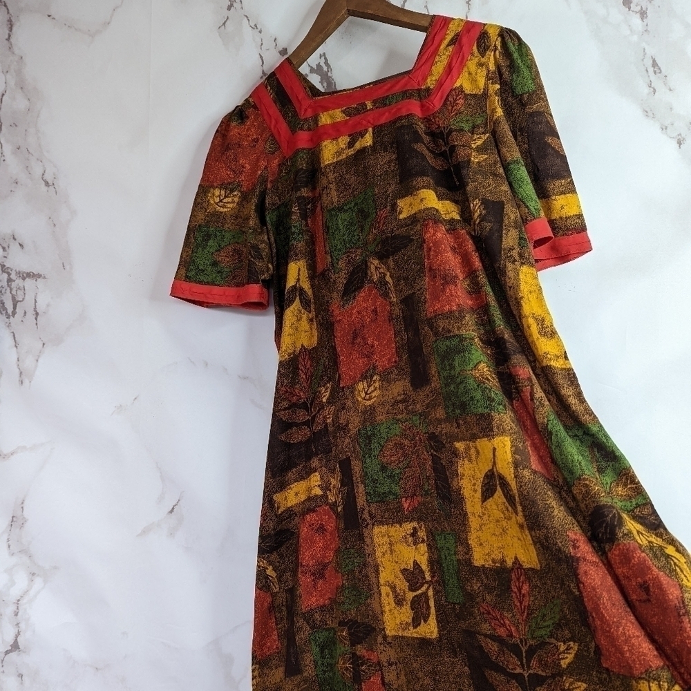 🖤  Vintage handmade peasant dress brown leaF autumn cottagecore Prairie - Picture 9 of 9